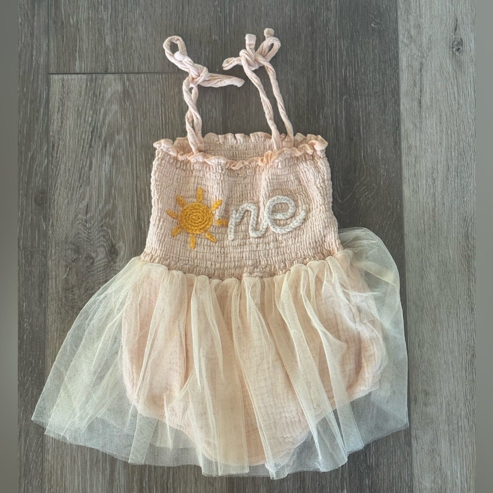 Peach “One” Sunshine Onesie Dress